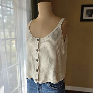 Forever 21 Ivory Ribbed Button-Front Sweater Tank Top Size Small Womens